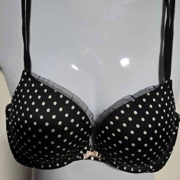 Victoria's Secret Black and White Polka Dot Bra, faux diamond, lace. - Picture 4 of 6